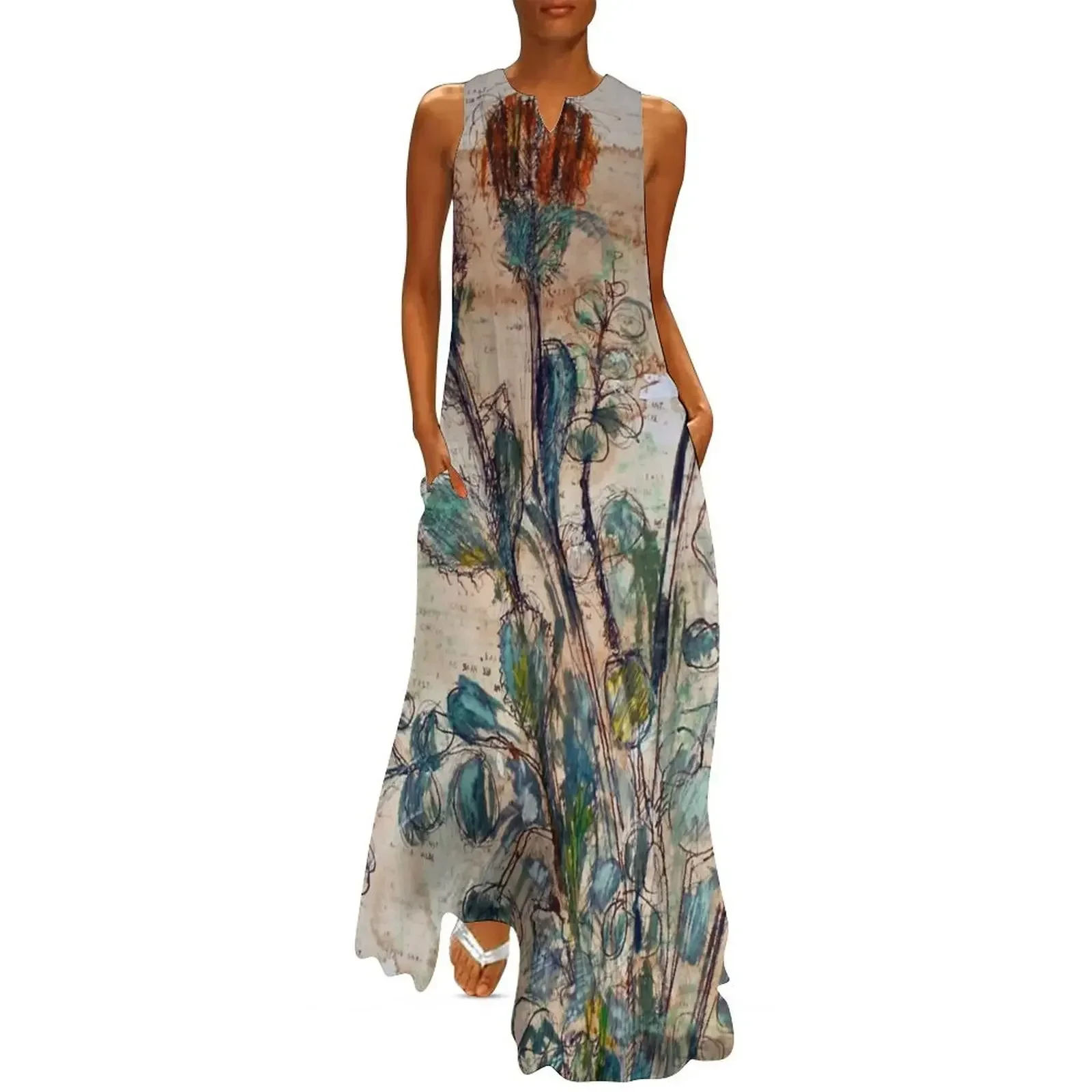 

Australian flowers Long Dress loose summer dress Elegant gowns party dress women elegant luxury long sleeve dresses