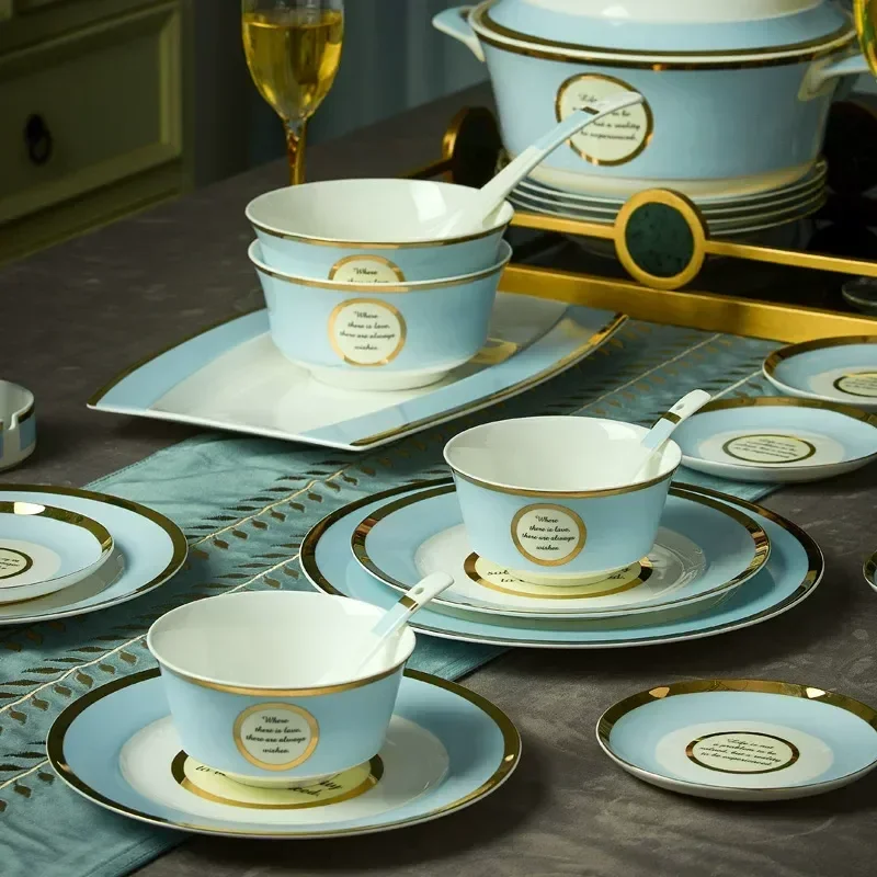 70 Piece Porcelain Dinnerware Set Bone China Bowls European Style Phnom Penh Design Household Tableware for
