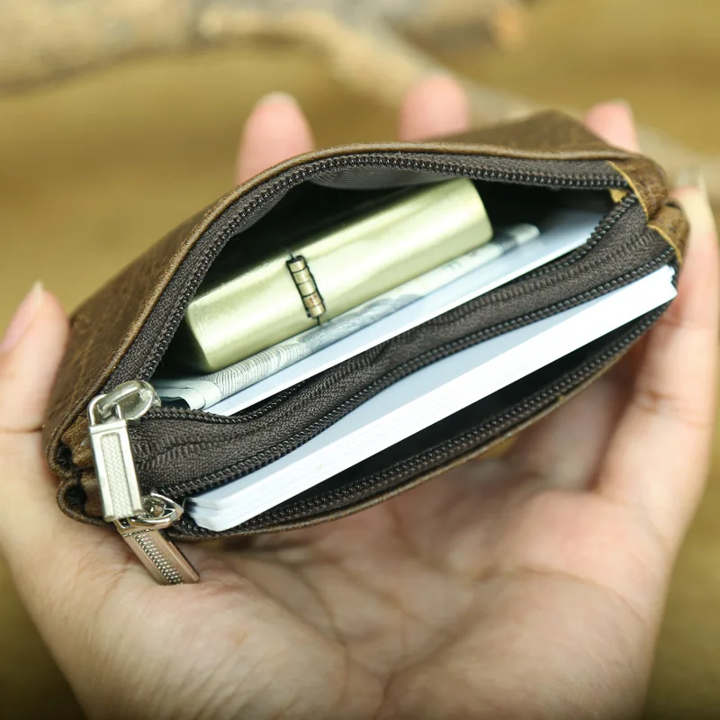 미니 작은 변화 지갑 여성 더블 지퍼 동전 지갑 신용 카드 소지자 주최자 티켓 가방 정품 암소 가죽 지갑