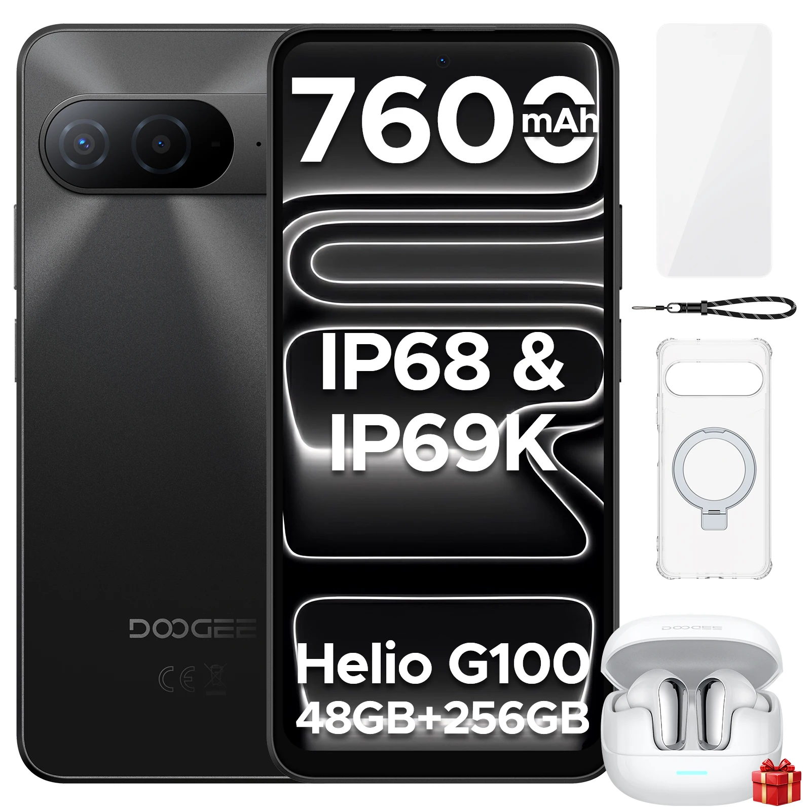 DOOGEE B10 Smartphone Android 16 7600mAh Battery 6.63'' 120Hz 6GB 256GB Mediatek Helio G100 64MP AI Main Camera Mobile Phone