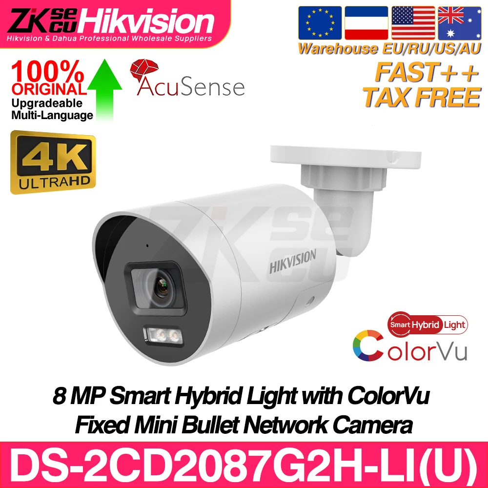 

IP-камера Hikvision 8 Мп, умная Гибридная, 4K AcuSense, со встроенным микрофоном, слотом для SD-карты, IP67 POE Bullet CCTV IPC