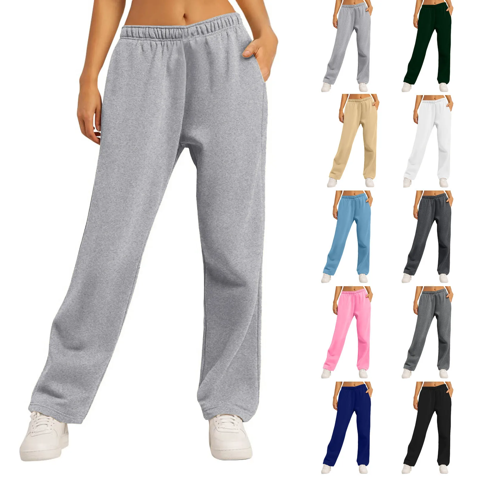 

Women’s Fleece Lined Sweatpants Wide Straight Leg Pants Bottom Sweatpants Joggers Pants Workout High Waisted Yoga Pants With