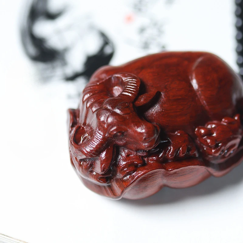 

lobular red sandalwood lotus cow pendant wood carving beaded zodiac pendant rope sandalwood handicrafts