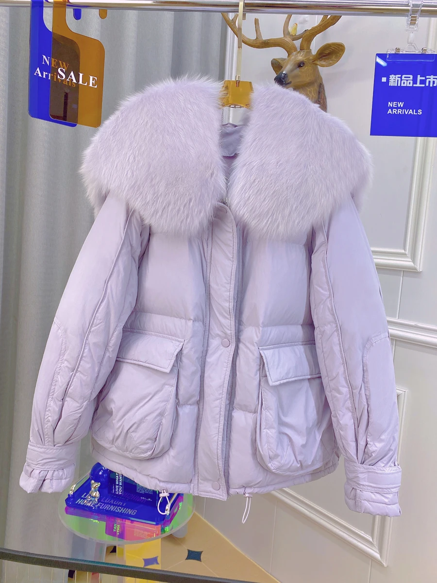 

2023New Winter Fashion Foreign Style Ange Wings Big FurCollar Fox fur down jacket women's short style