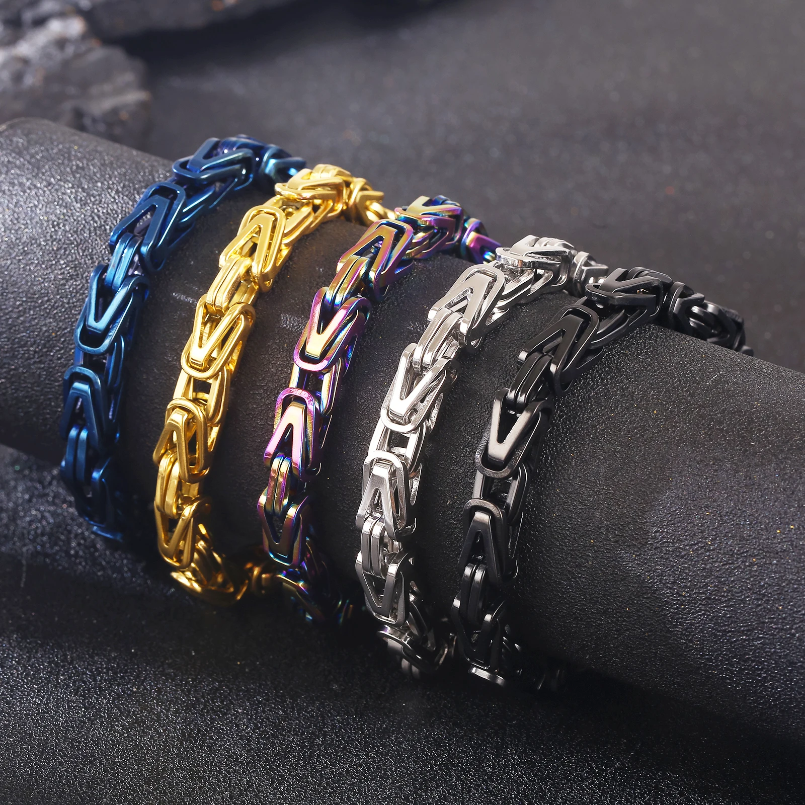 8mm 316L Byzantine Bicycle Bracelet For Men Combination Chain Rainbow Multi-color Stainless Steel Party Jewelry