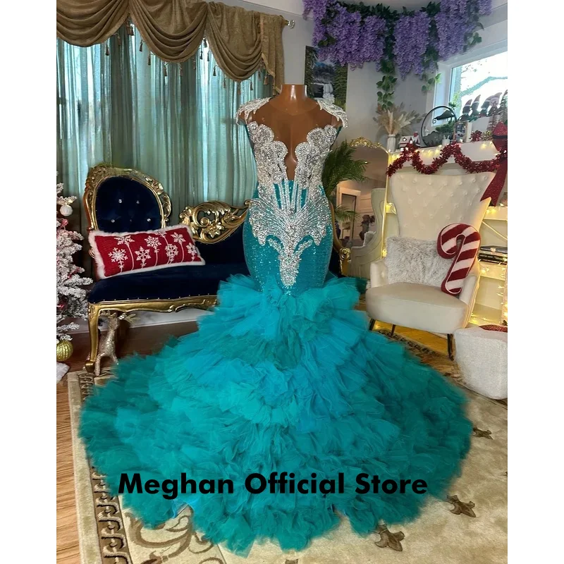 

Crystal Beaded Tiered Mermaid Prom Dresses Long for Women 2025 Ruffle Diamond Formal Evening Gowns Customized