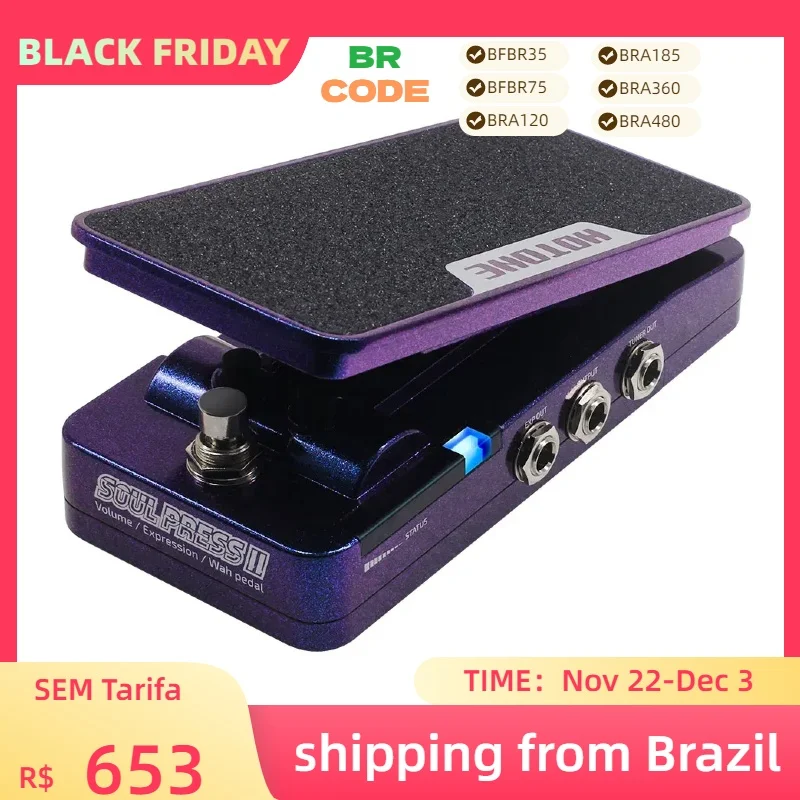 Hotone Soul Press II Brasil 4 in 1 Switchable Wah Active Volume Passive Expression Effect Pedal with Visible Position Indicators