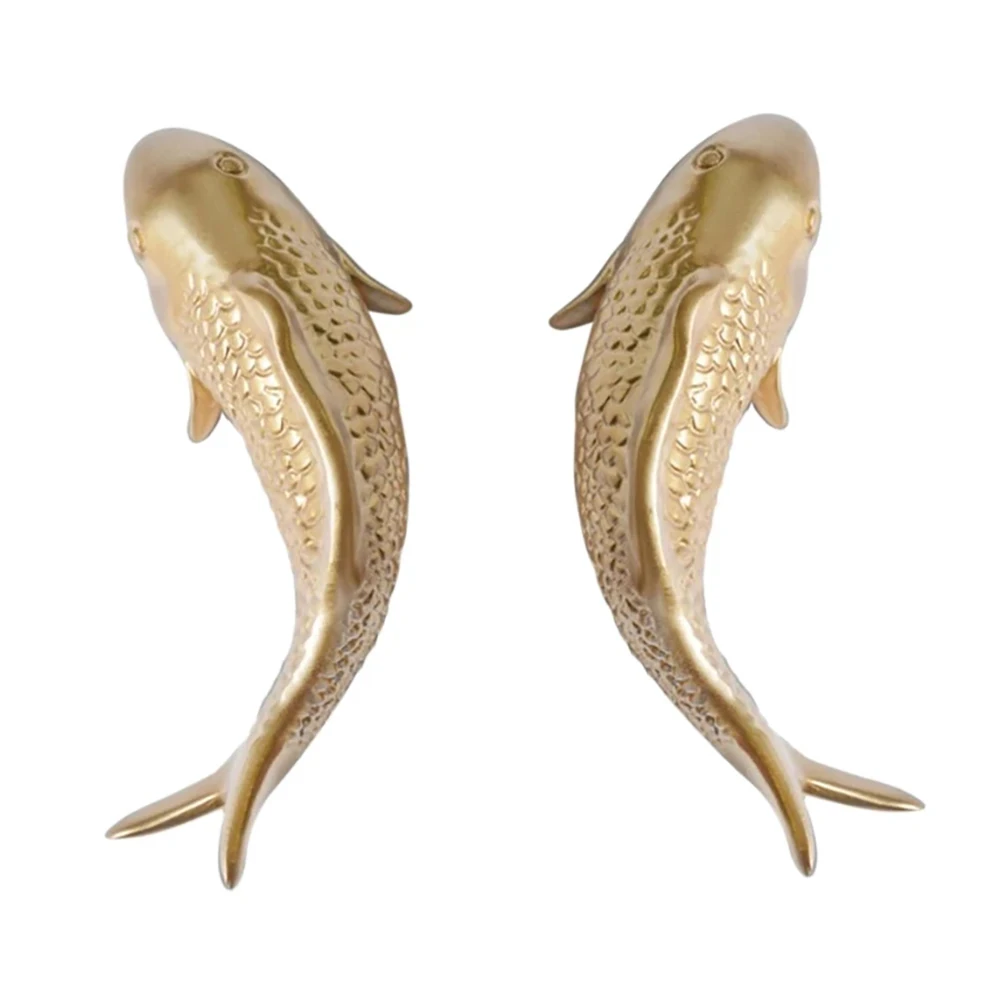 2Pcs Resin Carp Golden Fish Wall Hanging Ornament Personality Fish Figurine for Home Restaurant Background Wall Decor