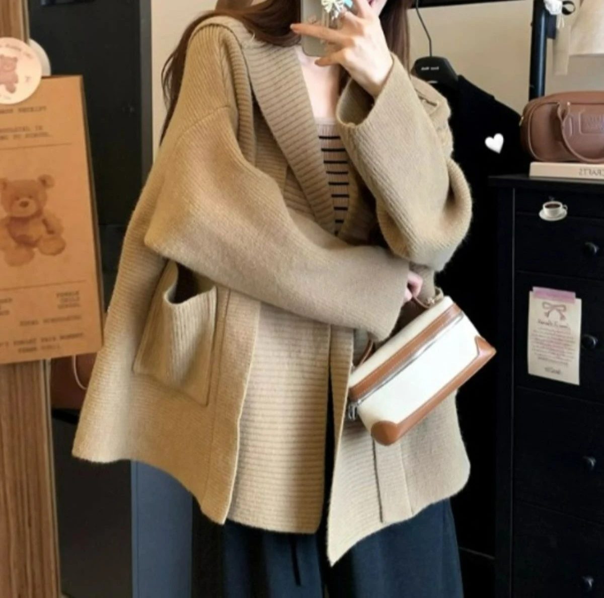 Lazy Style Hooded Long Sleeve Knitwear Autumn Winter Slimming Casual Cardigan