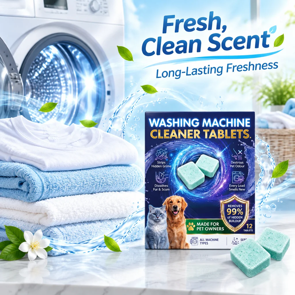 Washing Machine Cleaner Tablets  For Pet Owners Removes Pet Hair Odor Fur Deep Cleaning Descaler Safe Eliminates Smells