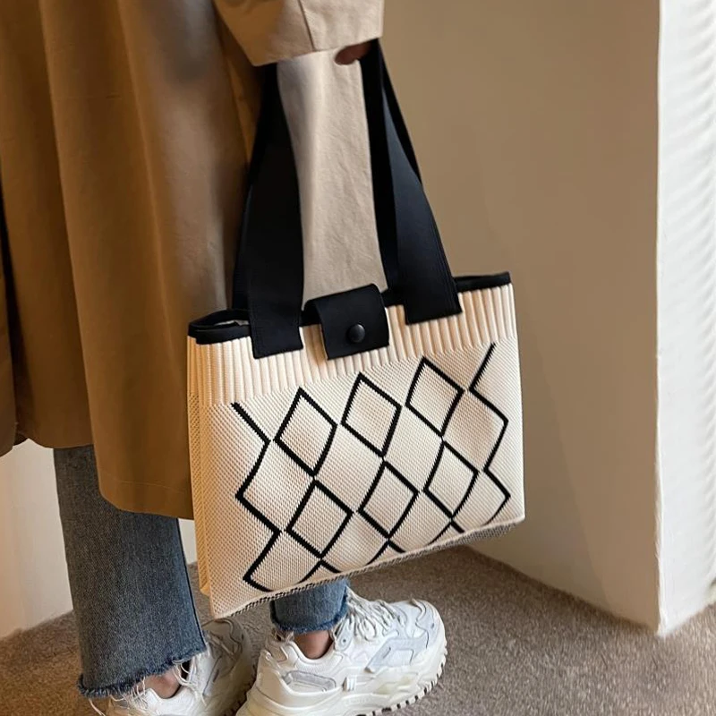 Neue Modische Schultertasche mit Großer Kapazität für Damen, Vielseitige Handtasche, Gestrickte Häkel-Schultertasche – Detail 7