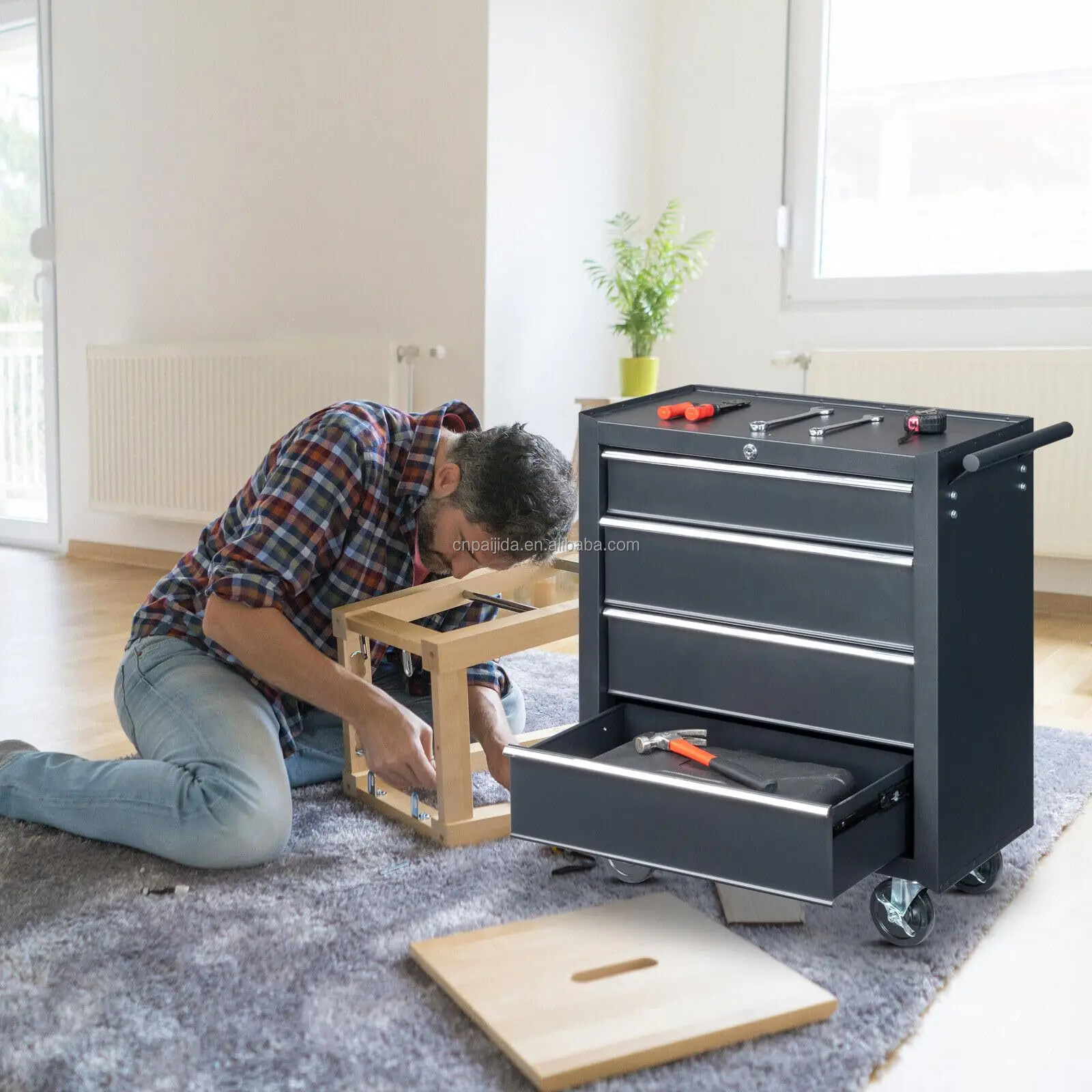 Garage Rolling Lockable Metal Cabinet 5-Drawer OBM/OEM Option 300kg Load Capacity Modern Design Mobile Utility Cart Keyed