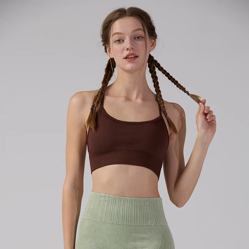 

Tight Women's Sports Bra Gym Yoga Crop Top Cross Back Shockproof Breathable Female Chest Pad Workout Suit Running Sport Wear