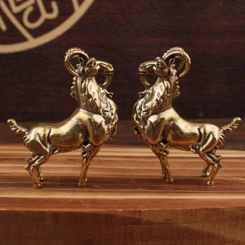 1 Piece Miniatures Tea Pet Figurines Brass Retro Beard Haughty Antelope Metal Creative Handicraft Home Office Desktop Ornament