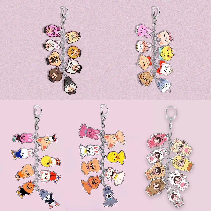 

Брелок Skzoo, мультяшная фигурка, версия Q, серия, акриловый брелок для ключей, аксессуары, цепочки, подвеска для рюкзака, брелки для фанатов, подарок