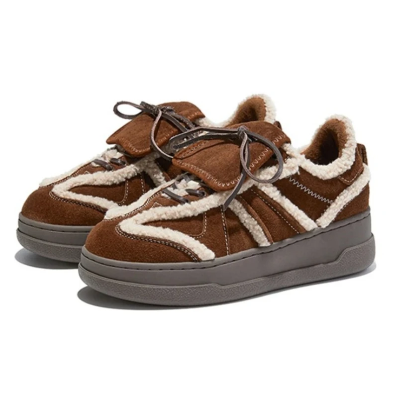 

Кроссовки из натуральной кожи на флисовой подкладке, женские модные дизайнерские туфли дерби на шнуровке, удобные нескользящие зимние женские кроссовки