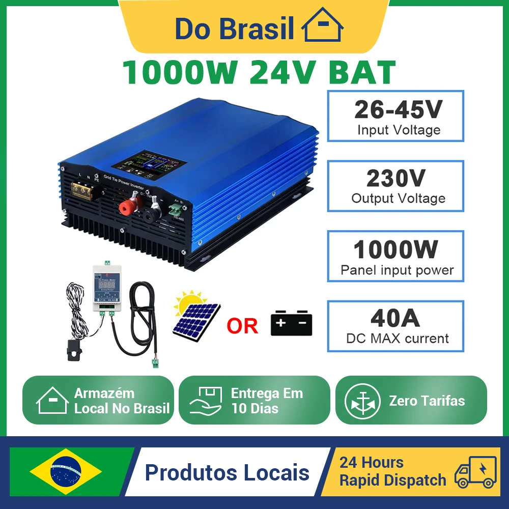 Brasil Armazém Y&H Grid Tie Inversor com Limitador Onda Senoidal Pura Inversor Solar Modo de Descarga de Bateria Entrada 24V