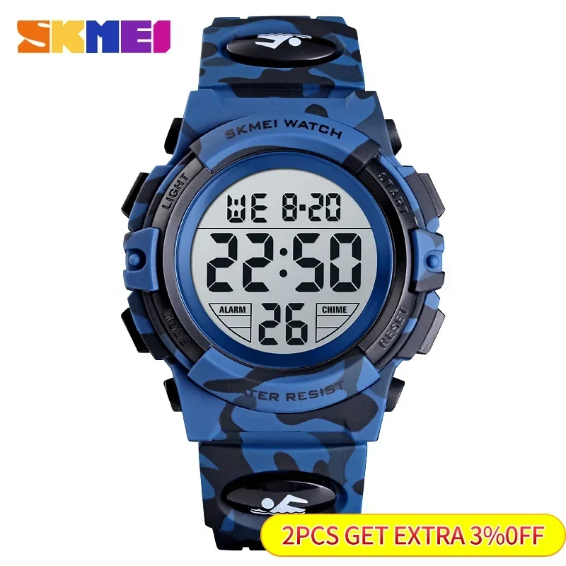 SKMEI-reloj deportivo para niños, accesorio de pulsera resistente al agua con luces de colores, 12/24 horas de camuflaje, 5bar, 1548