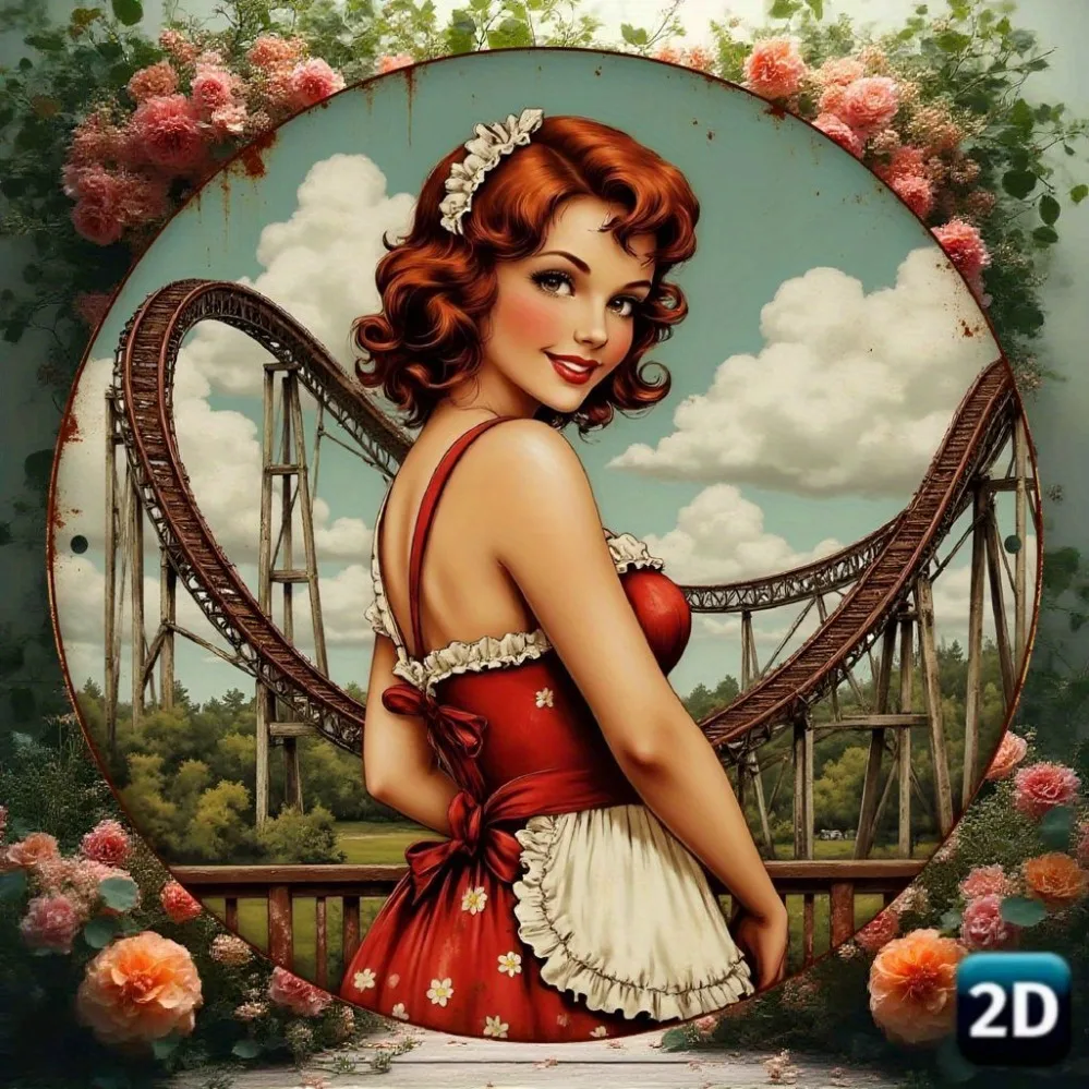 Retro 1pc Pinup Girl & Hot Rod Aluminum Wall Art - 7.79in Vintage Decor for Bedroom, Man Cave, Gift