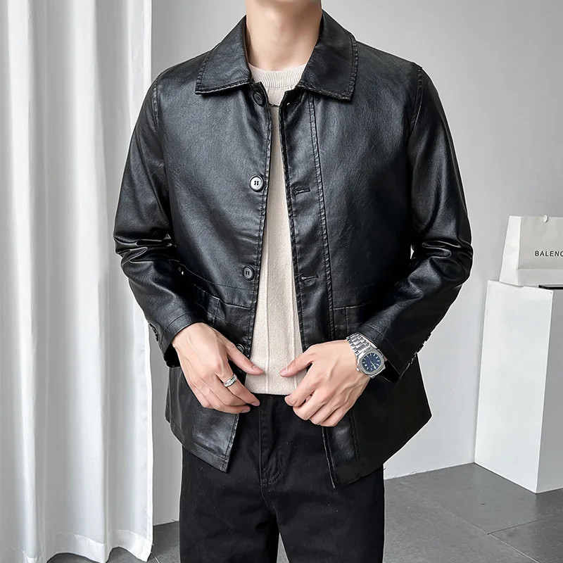 Spring and Autumn New Men's Motorcycle Trendy Handsome Coat Fashion Classic Windproof Breathable Business Soft Leather Jacket