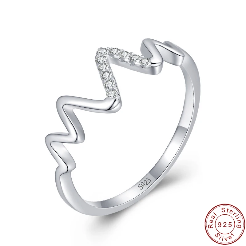 

Wave Women European Pave Clear AAA CZ S925 Sterling Silver Ring For Women Birthday Party Wedding Gift Jewelry