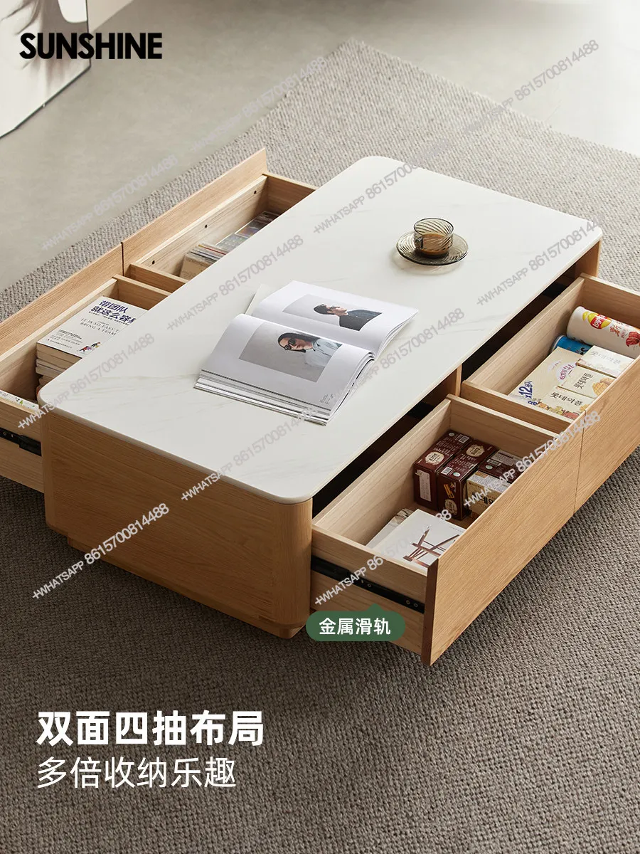 AA The living room is simple and floor-to-ceiling, full solid wood tea table, oak small apartment slate tea table