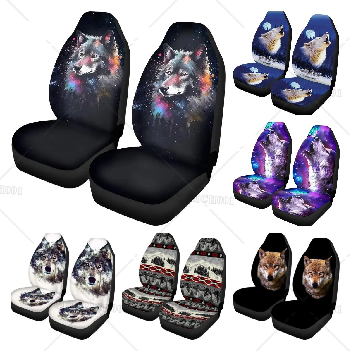 Watercolor Wolf Pattern Car Seat Covers Front Seat 2 PC Universal Seat Covers for Car Front Seat Protector Covers for Cars SUV