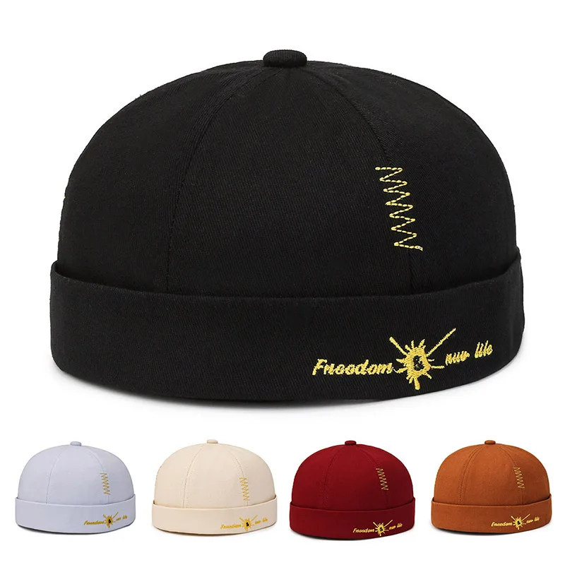 KayCrowne Spring Autumn Retro Embroidery Men Women Skullcap Hat Docker Sailor Mechanic Brimless Street Hip hop Cap Casual A389