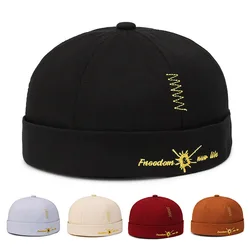 KayCrowne wiosna jesień haft Retro mężczyźni kobiety Skullcap kapelusz Docker Sailor mechanik Brimless Street czapka w stylu Hip-hop Casual A389