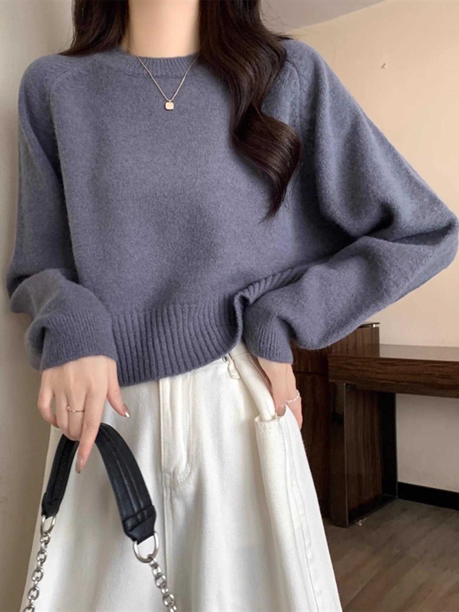 Morbido e accogliente rotondo Ne ort maglione lavorato a maglia da donna autunno inverno sciolto lungo Sve Faionable top dimagrante coreano Sle