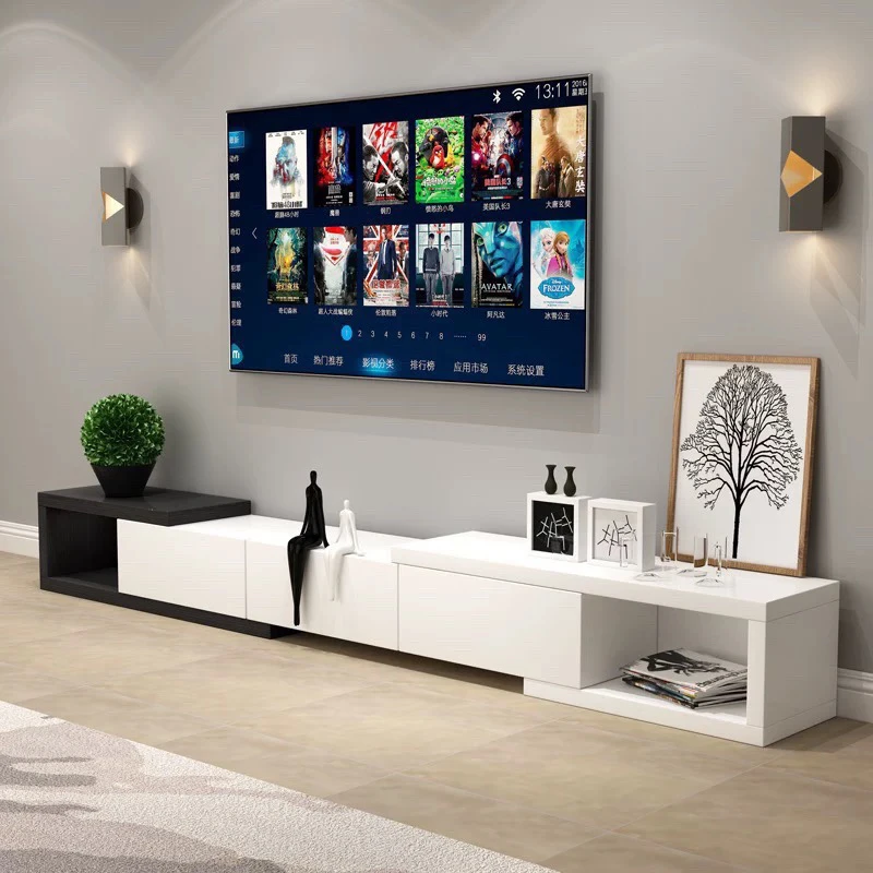 Meuble Tv étroit, Design brillant, en bois Normal, minimaliste, blanc, Meuble Tv moderne nordique, M