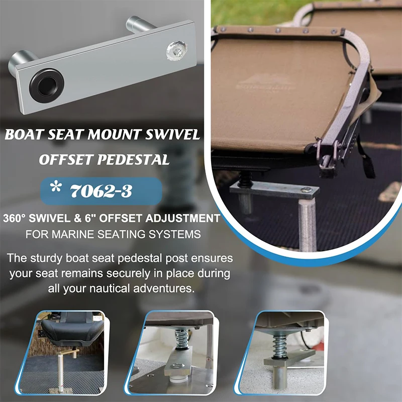360° Rotation Offset Boat Seat Pedestal Mount 7062-3, Heavy-Duty Adjustable Marine Seat Pedestal for Boat Cabin Seating