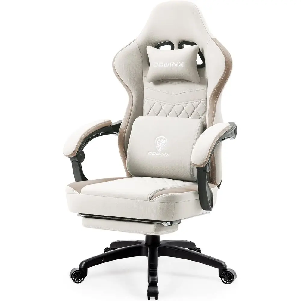 Breathable Fabric Gaming Chair with Metal Spring Cushion, Comfortable Office Chair with Gel Padding and Storage, Beige Massage G