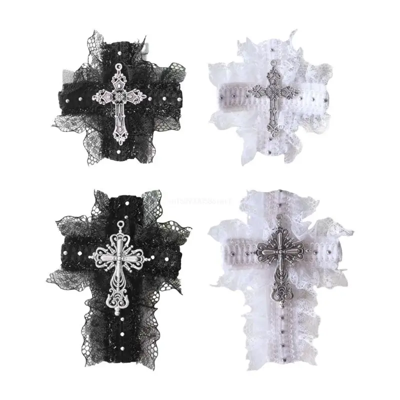 Gothic Dark Haipin Black Crosses Side Clip Dark Hair Clip for Girls Subculture Dropship