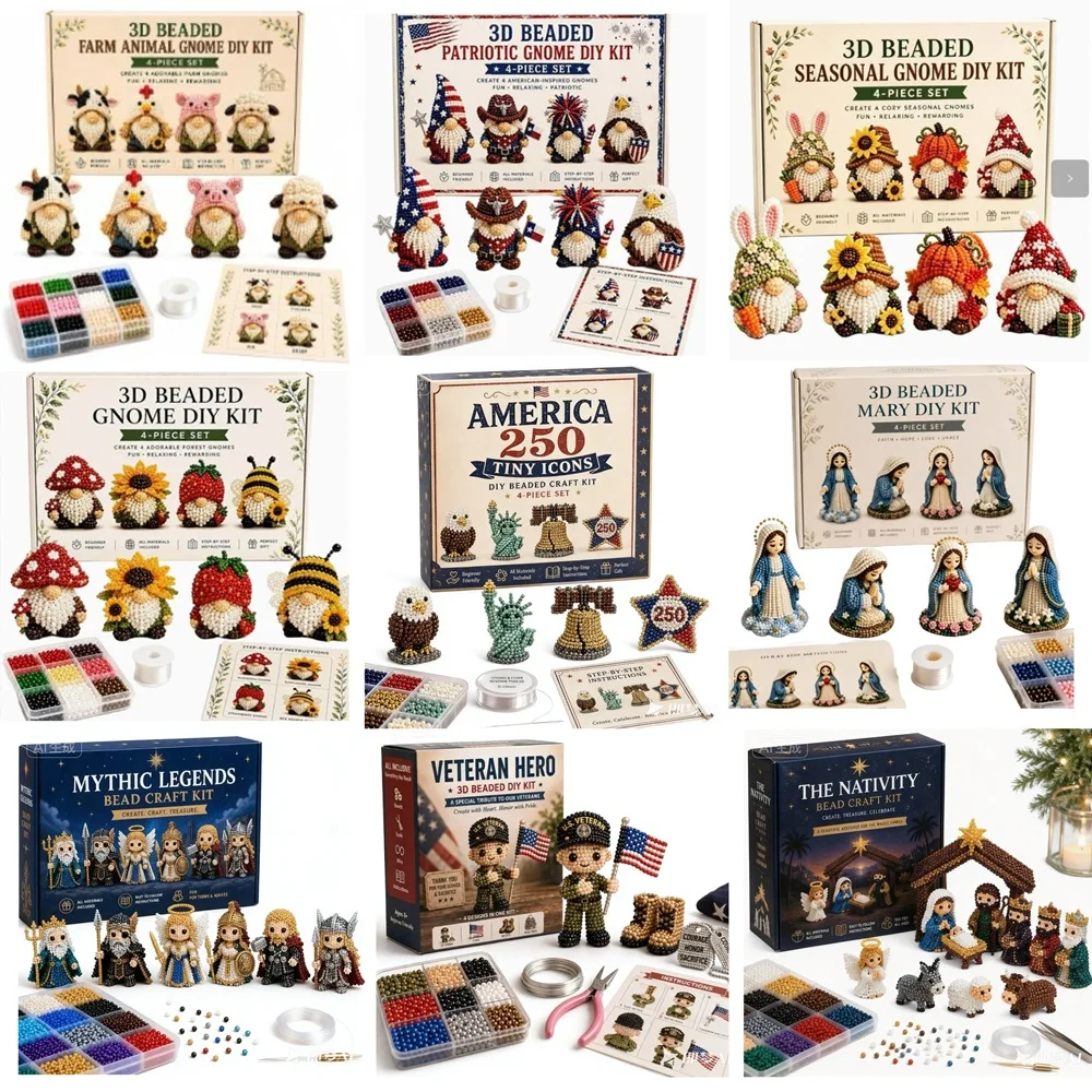 3D Beaded Independence Day DIY Kit with Full Materials Instructions Handmade Bead Art Set Multi-Purpose Home Studio Enthusiasts