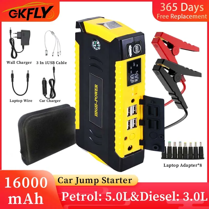 

GKFLY 16000mAh Car Jump Starter Power Bank 12V Car Booster Auto Emergency Starting Device Jump Start for Petrol Diesel