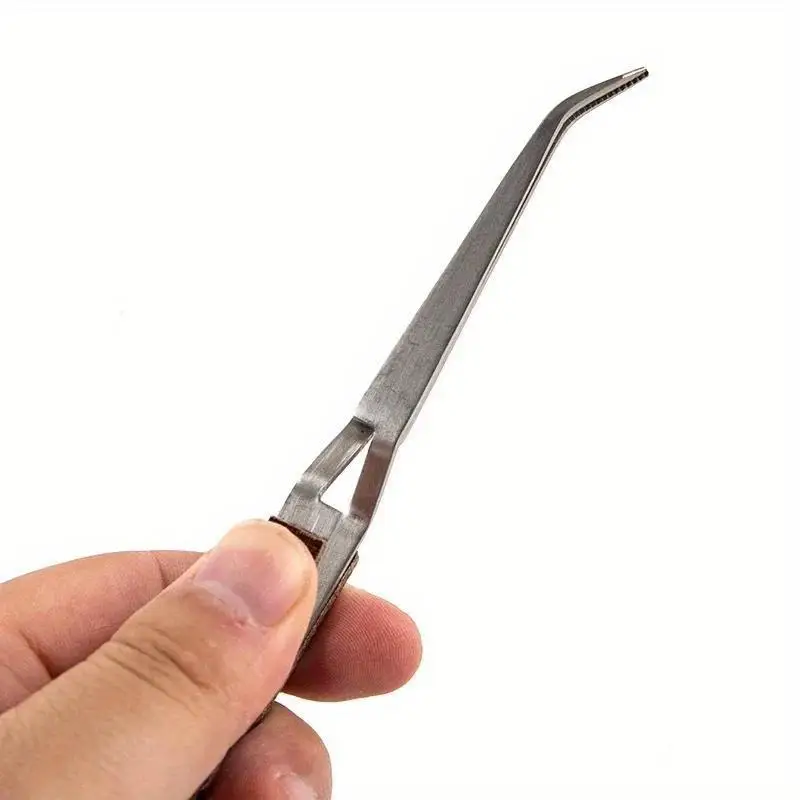 2Pcs/set Stainless Steel Cross Locking Self Closing Insulated Tweezer Straight Elbow Tip Jewelry Soldering Craft Repair Tool - view 5