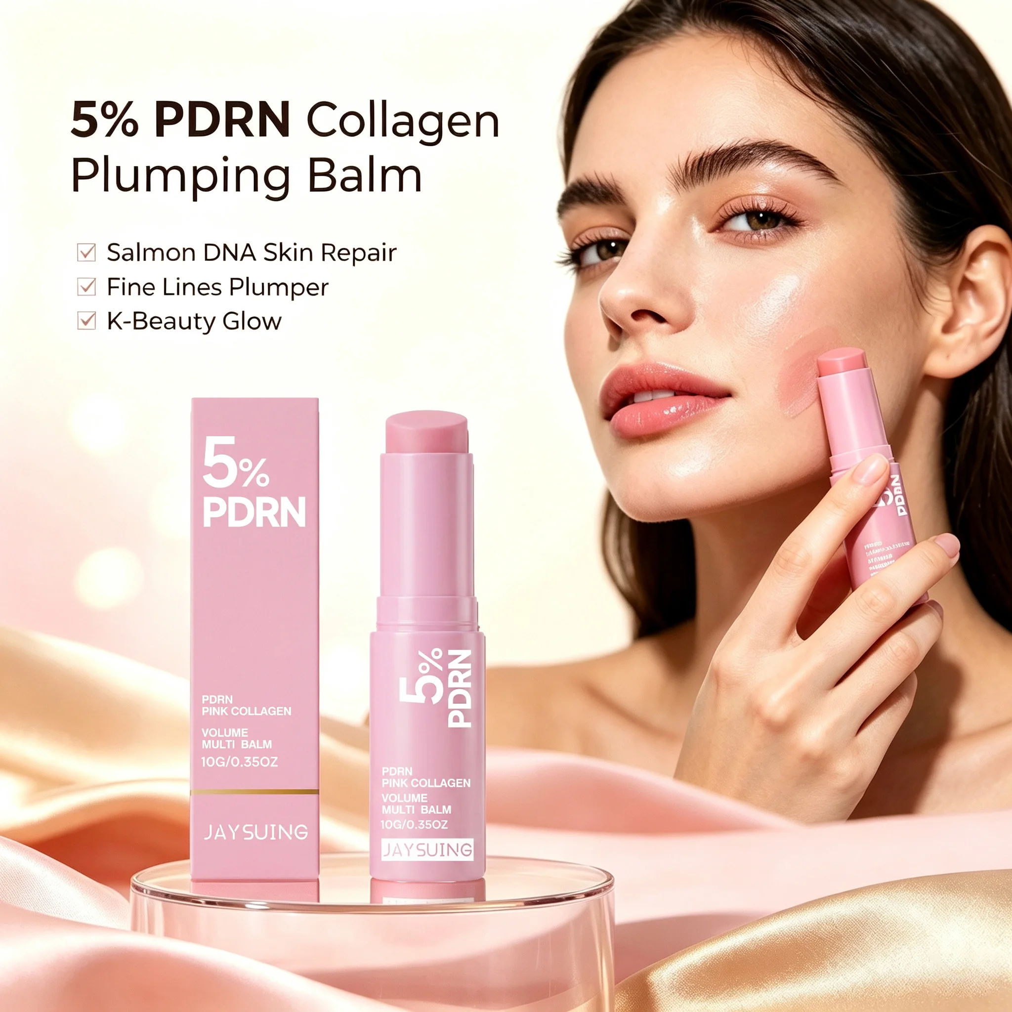 5% PDRN Pink Collagen Multi Balm Stick Hydrating Fine Lines Plumper Pink Collagen Bounce Balm For Face Neck Eye Korean Beauty