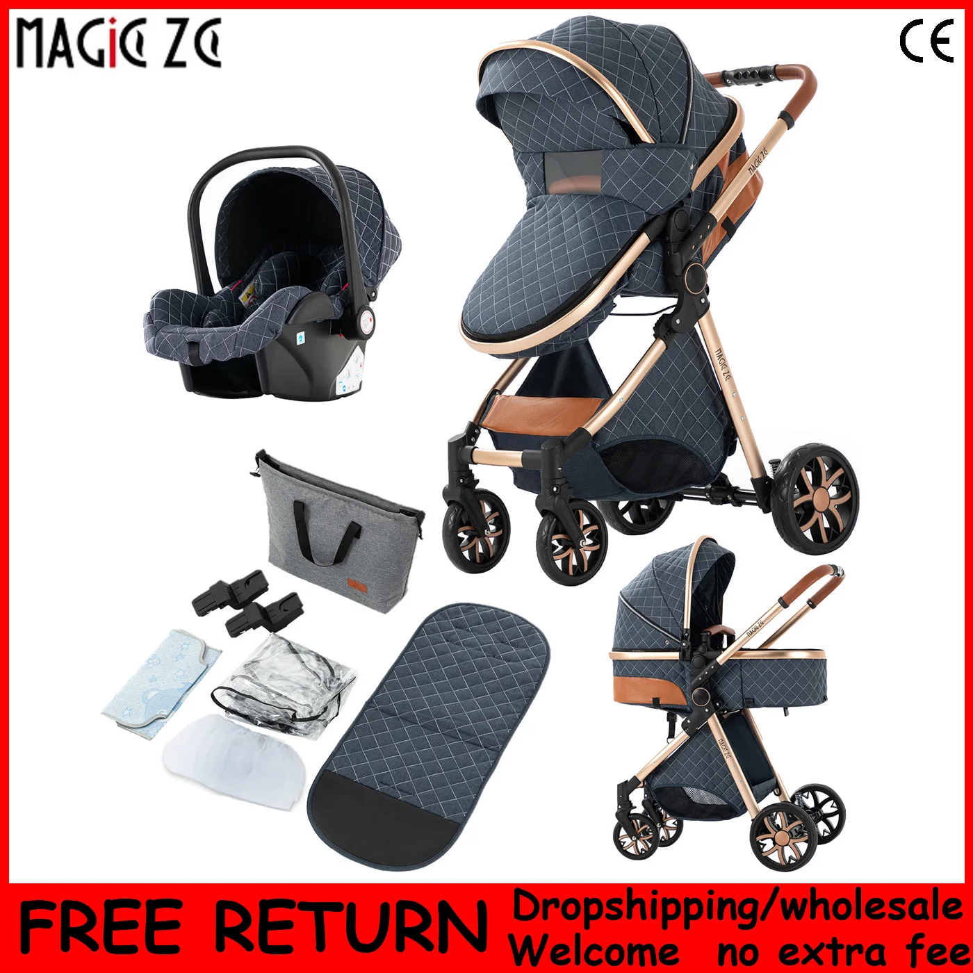 

MoLi Baby Stroller 3in1 Lightweight stroller Travel System Multifunctional Pram with Aluminum Frame Compact Stroller for Newborn