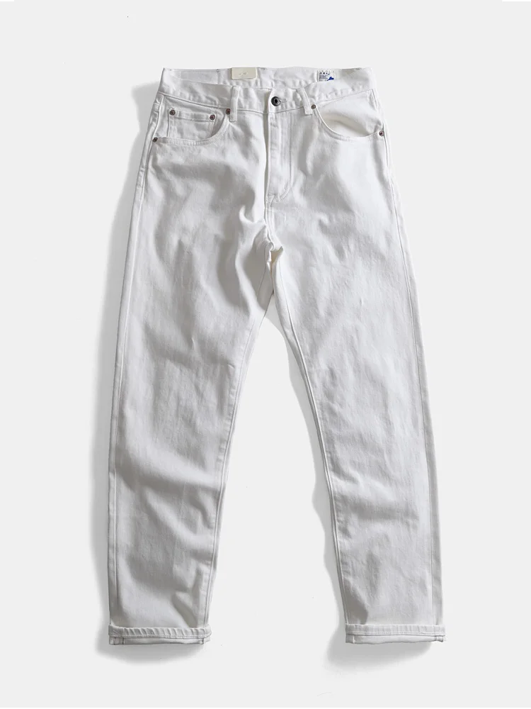 

Heavyweight Retro Japanese Sle Stretchy Straight Leg Cotton Casual Jeans Men's Workwear Pure Cotton Long Trousers White ...