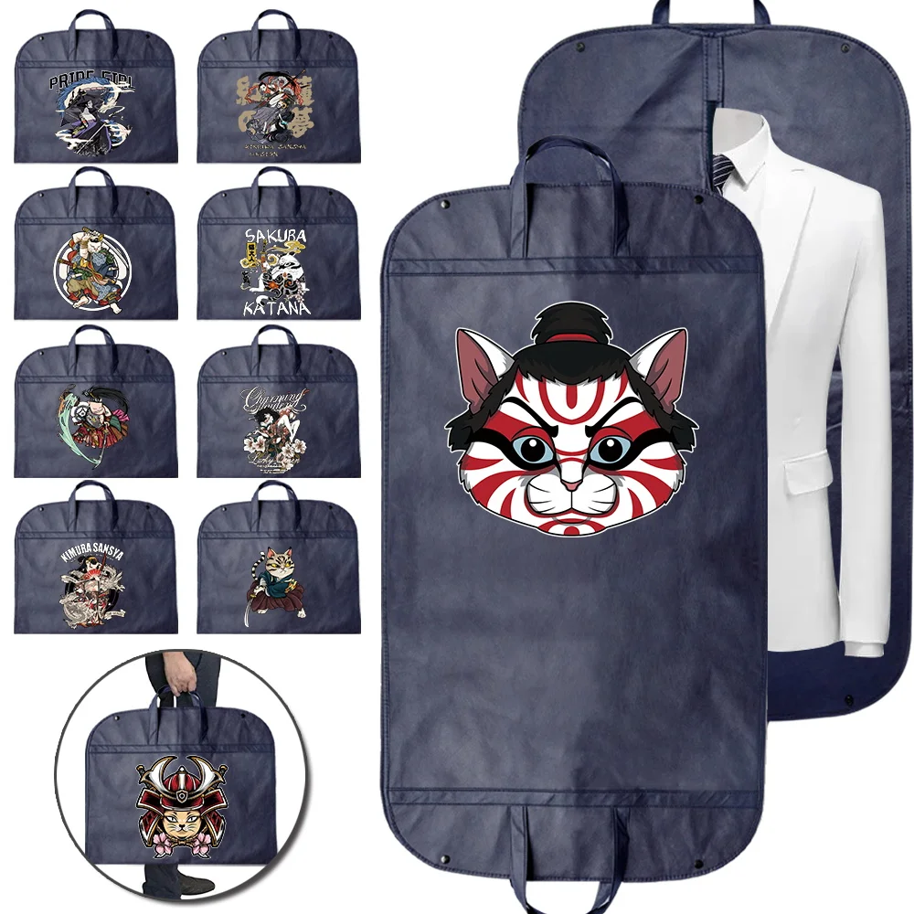 Zipper Clothes Dust-proof Cover Blue Enclosed Household Garment Protector Fully Cover Bag Hanging Storage Bags Samurai Pattern