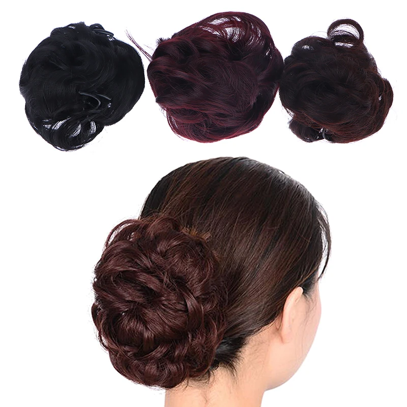 1PC Flower Bud Head Wig Claw Clip In Hairpiece For Women Messy Curly Short Synthetic Hair Extension Chignon Donut Roller