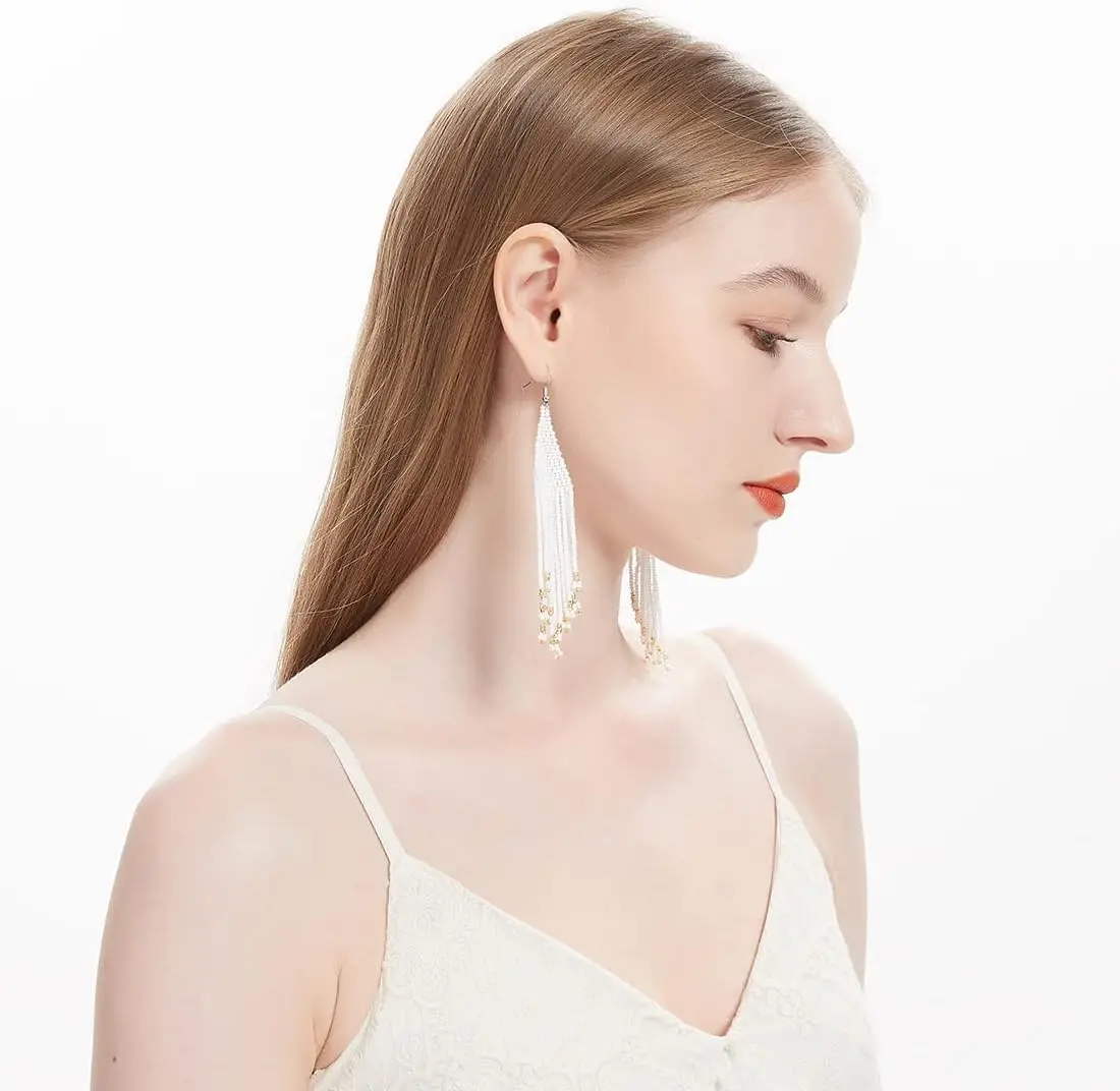 

Beaded earrings Tassel Geometry Bohemia Pattern Alloy female Flower Colorful Trend Hand-woven Simple Original Rice bead earrings