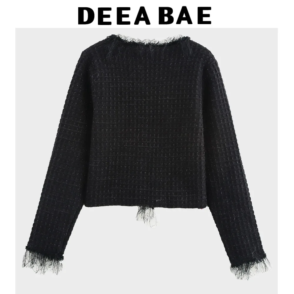 

DEEABAE Spring Clothes 2025 Women's Sweet ChaneI Style Round Neck Christmas Sweater Fur Trim Elegant Long Sleeves Cardigan