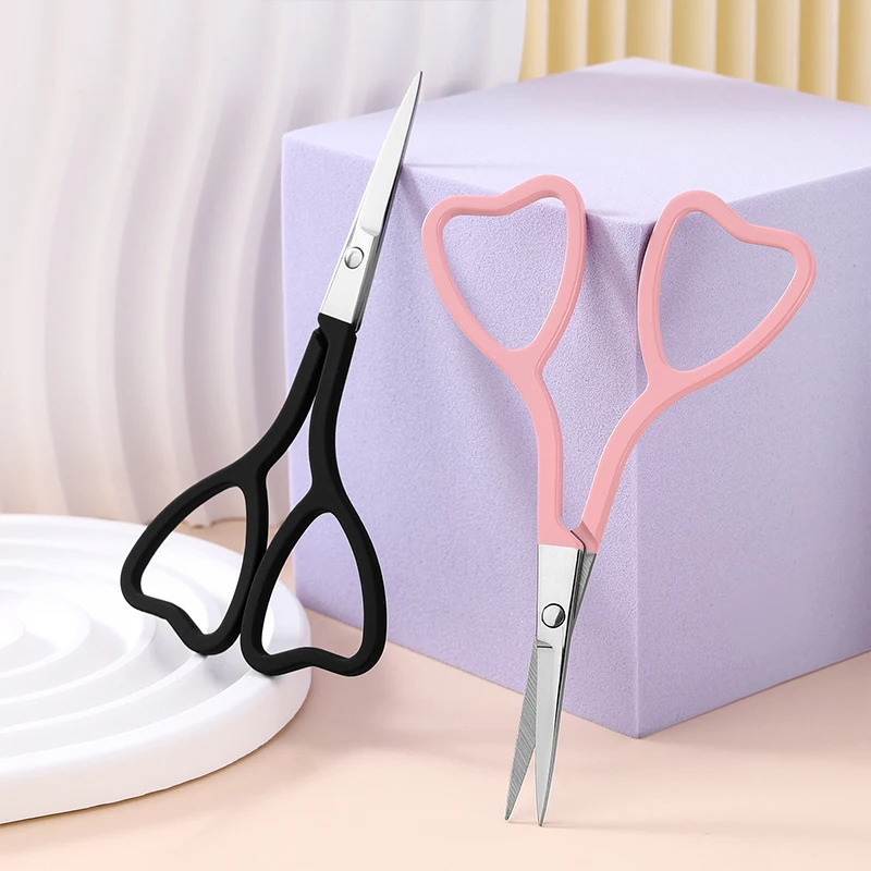 Pink  Love Stainless Steel Heart-shaped Eyebrow Trimming Scissors Sharp Pointed Beauty Scissors Flower Thread Scissors