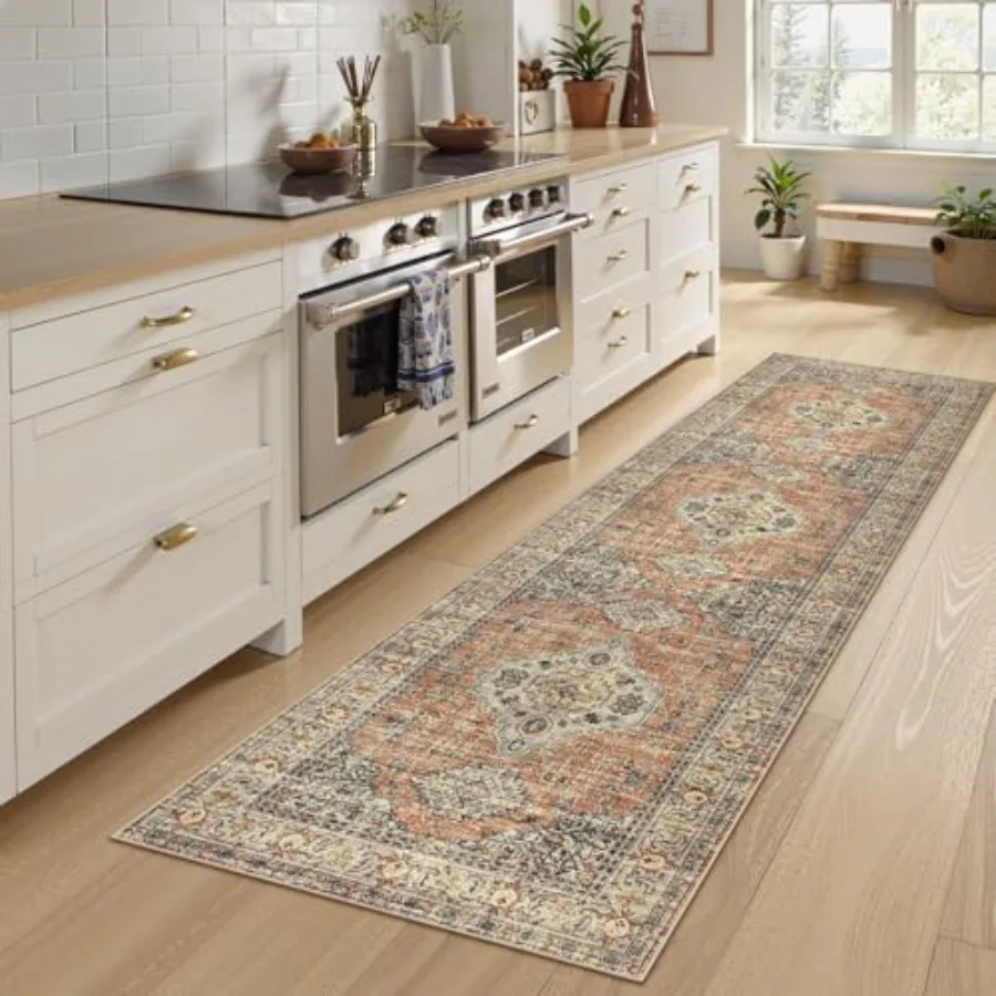 

Oriental Washable Kitchen Runner Rug Non Slip 2x8 Runners for Hallways with Rubber Backing Vintage Soft Long Carpet for Bathroo