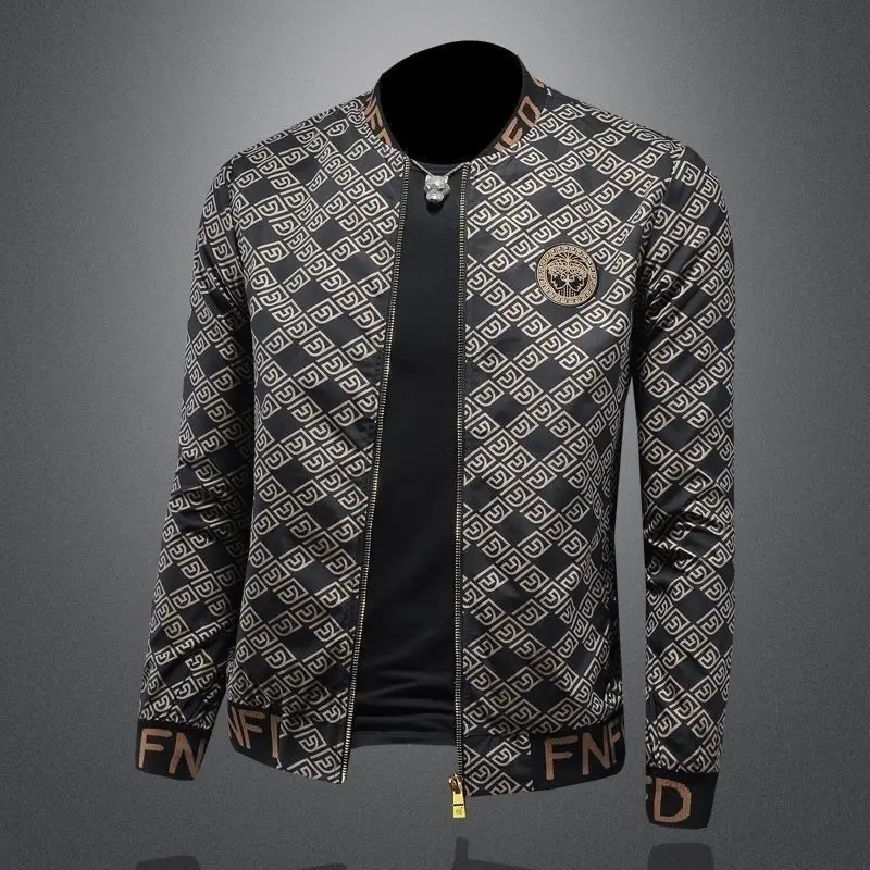 

Spring and Autumn Trendy Brand Men's Light Luxury Baseball Collar Printed Jacket Casual Fashion Trendy Handsome Coat