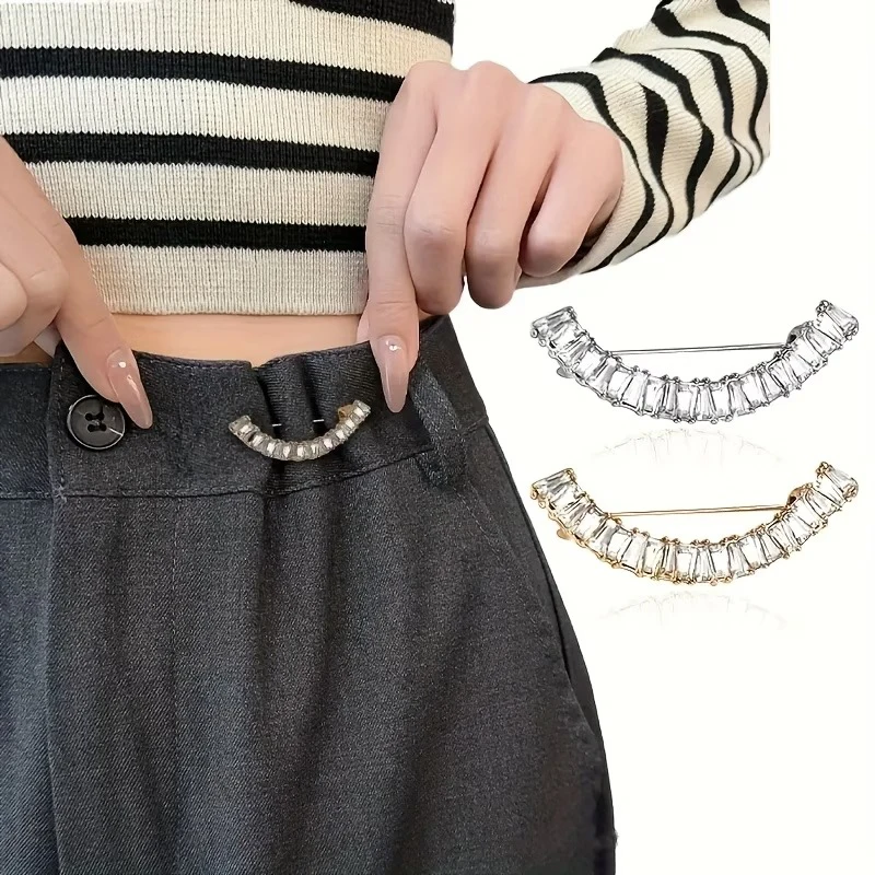 

2Pcs Pant Waist Tightener Smile Buttons Pins for Loose Jeans Reusable Waist Cincher Clip Metal Brooch for Clothing Dresses