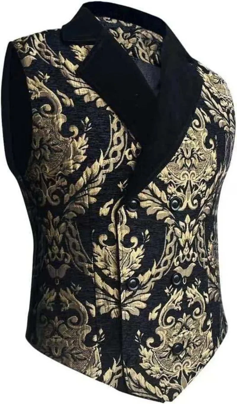 Herren Viktorianische Steampunk Jacquard-Weste, Samt-Revers Gothic-Weste für LARP, Halloween-Party & Retro-Kostüm – Detail 4
