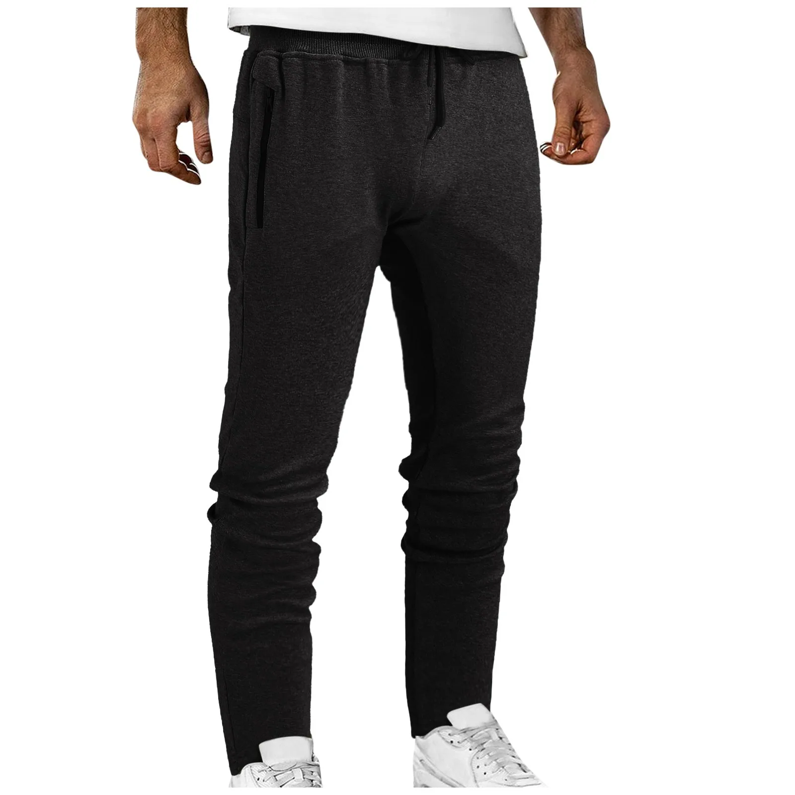 Mens Casual Hip Hop Pants Lace-up Track Cuff Solid Color Straight Leg Workout Pants Chinos Men